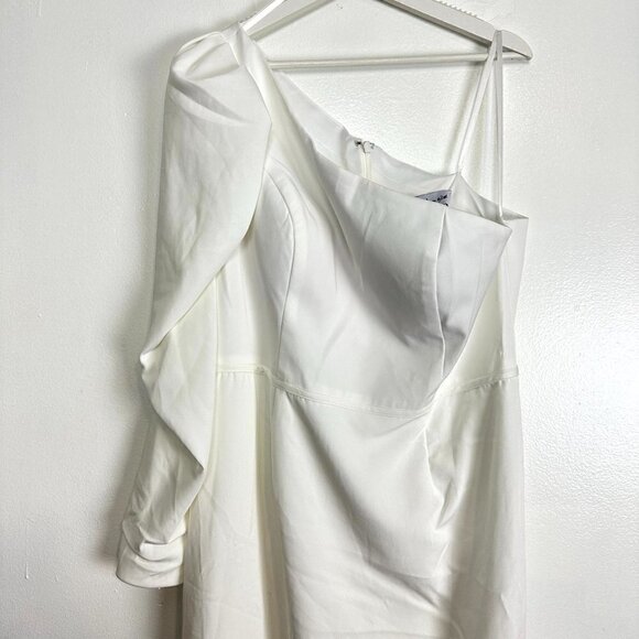 MAC DUGGAL One Shoulder Puff Sleeve Gown in White Size US 14 - Picture 3 of 10